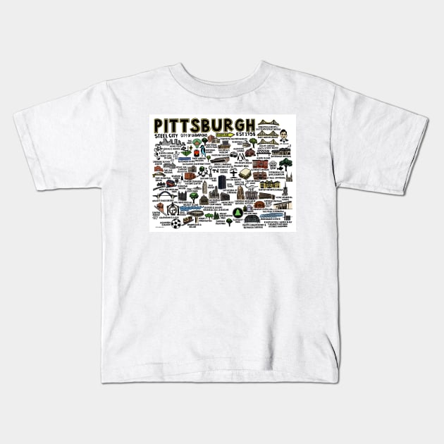 Pittsburgh Map Kids T-Shirt by fiberandgloss